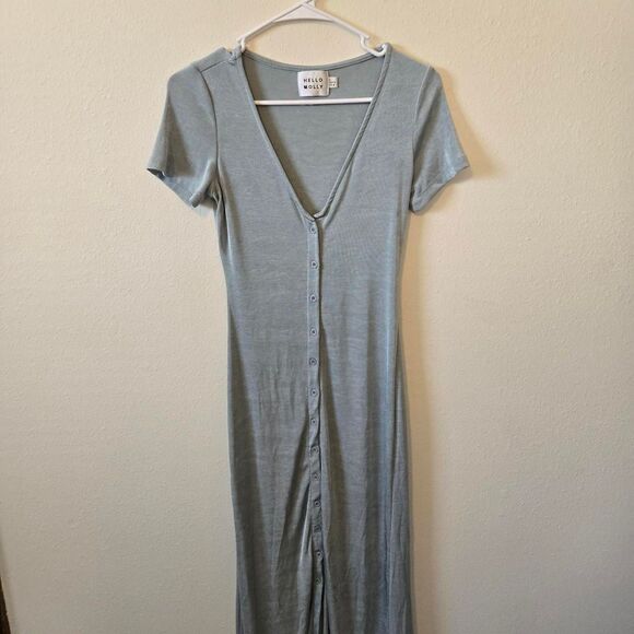 Shine Metallic Button Front Plunge Collar Bodycon Tight Flattering Maxi Dress - Picture 4 of 6